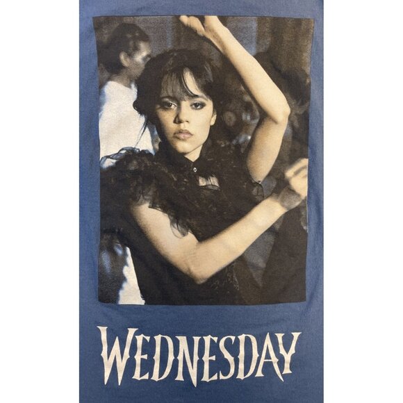 Wednesday Addams Jenna Ortega Nevermore Academy Dance Blue T-Shirt Small - Picture 1 of 6